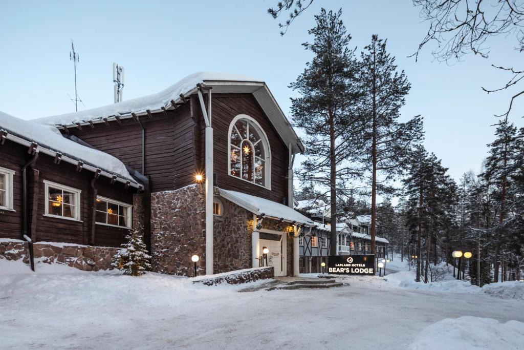 Duotone photograph of Lapland Hotels Bear's Lodge in Sinettä, Rovaniemi, Finland