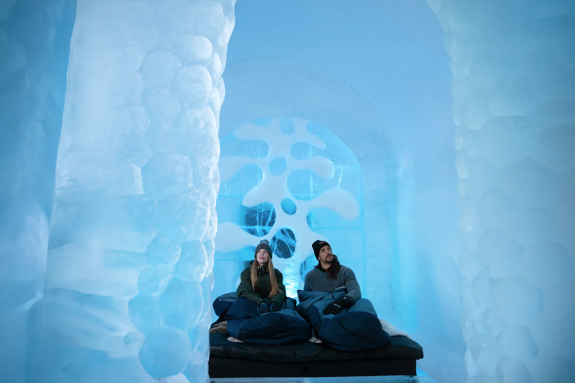 Duotone photograph opening the Ice Hotels pages